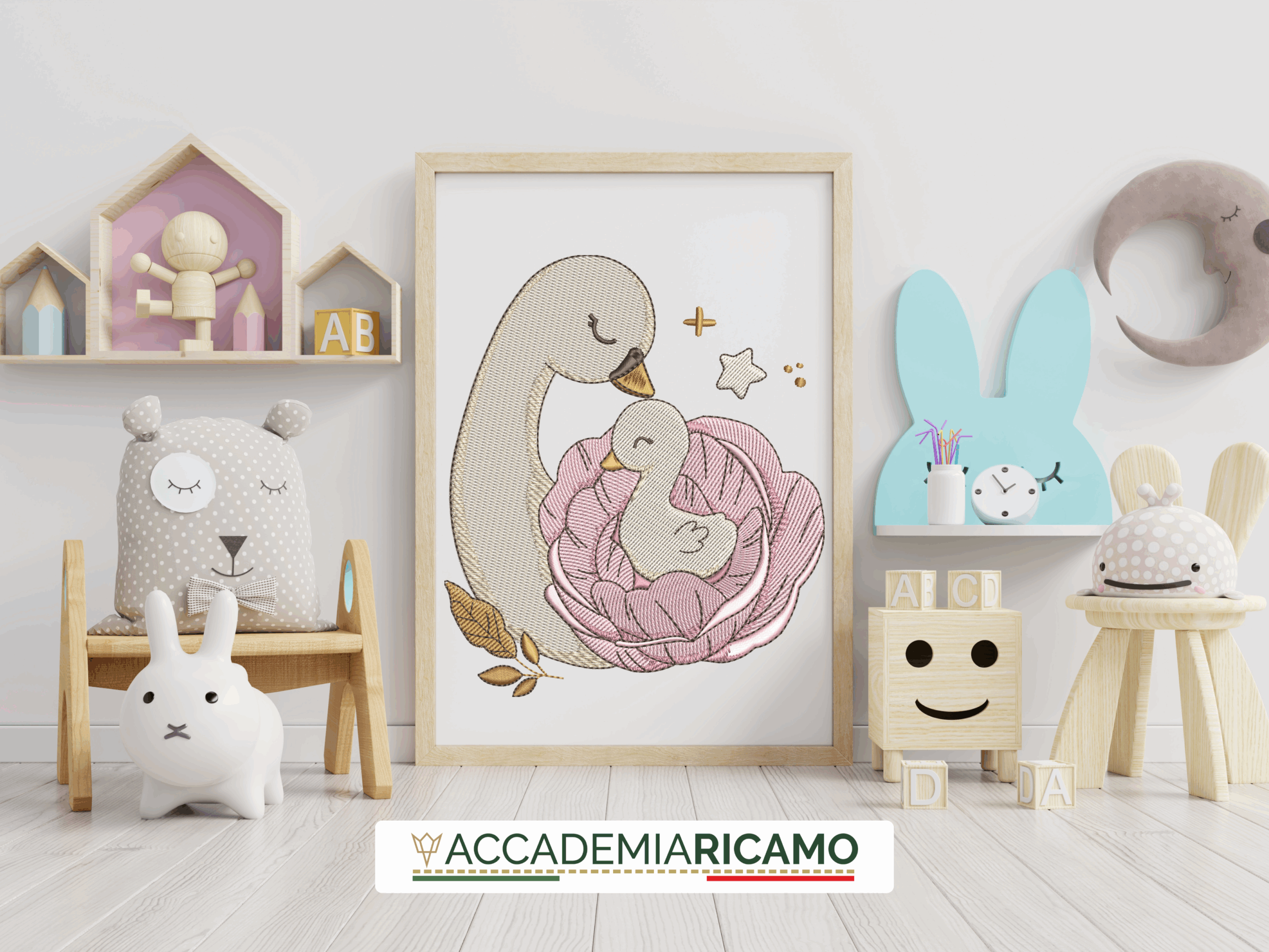 File da ricamo digitale - Mamma Cigno con Baby Cigno nel fiore - immagine 6