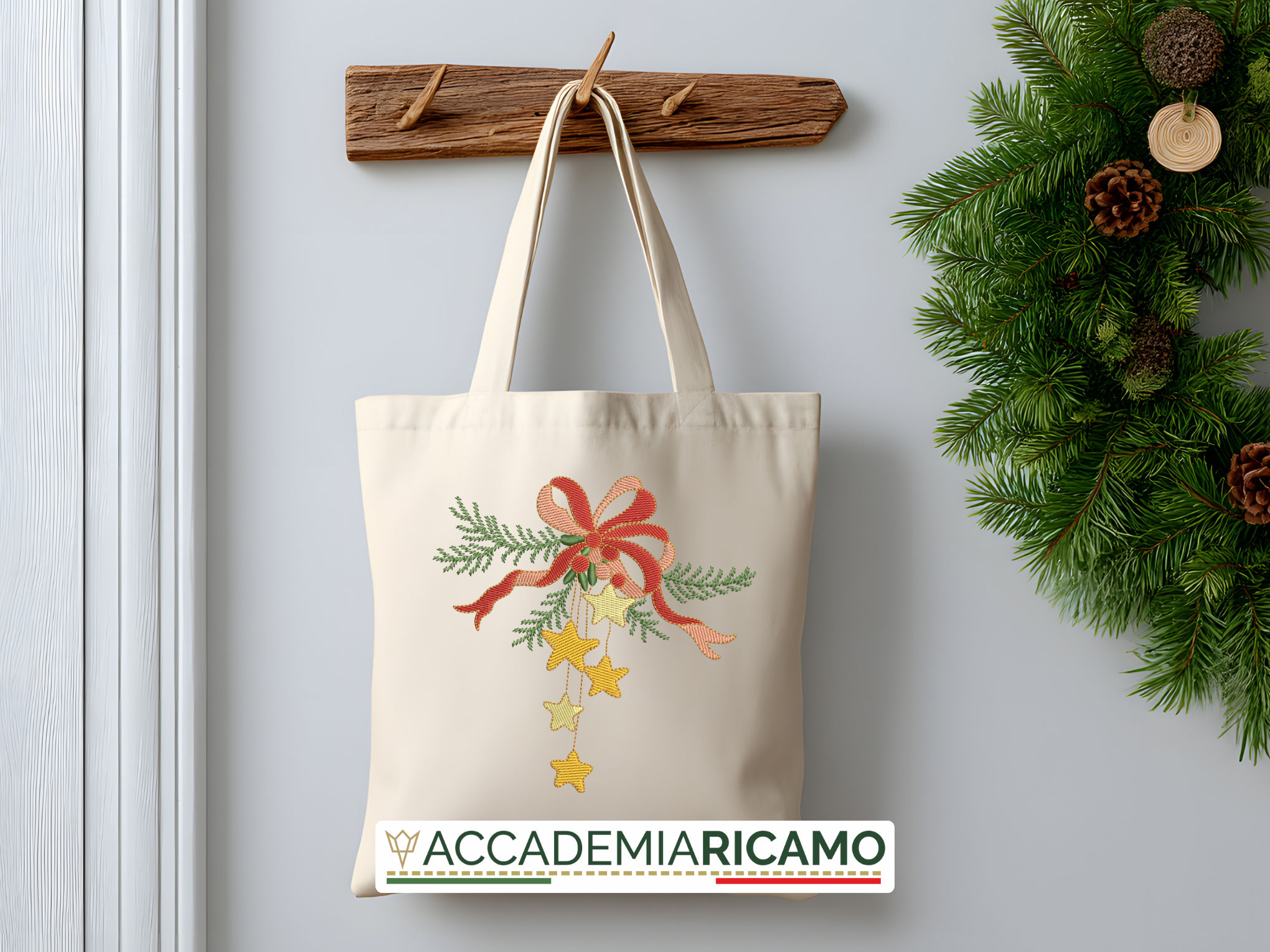 Decorazione Natalizia con Fiocco e Stelle - File da Ricamo Digitale - immagine 4