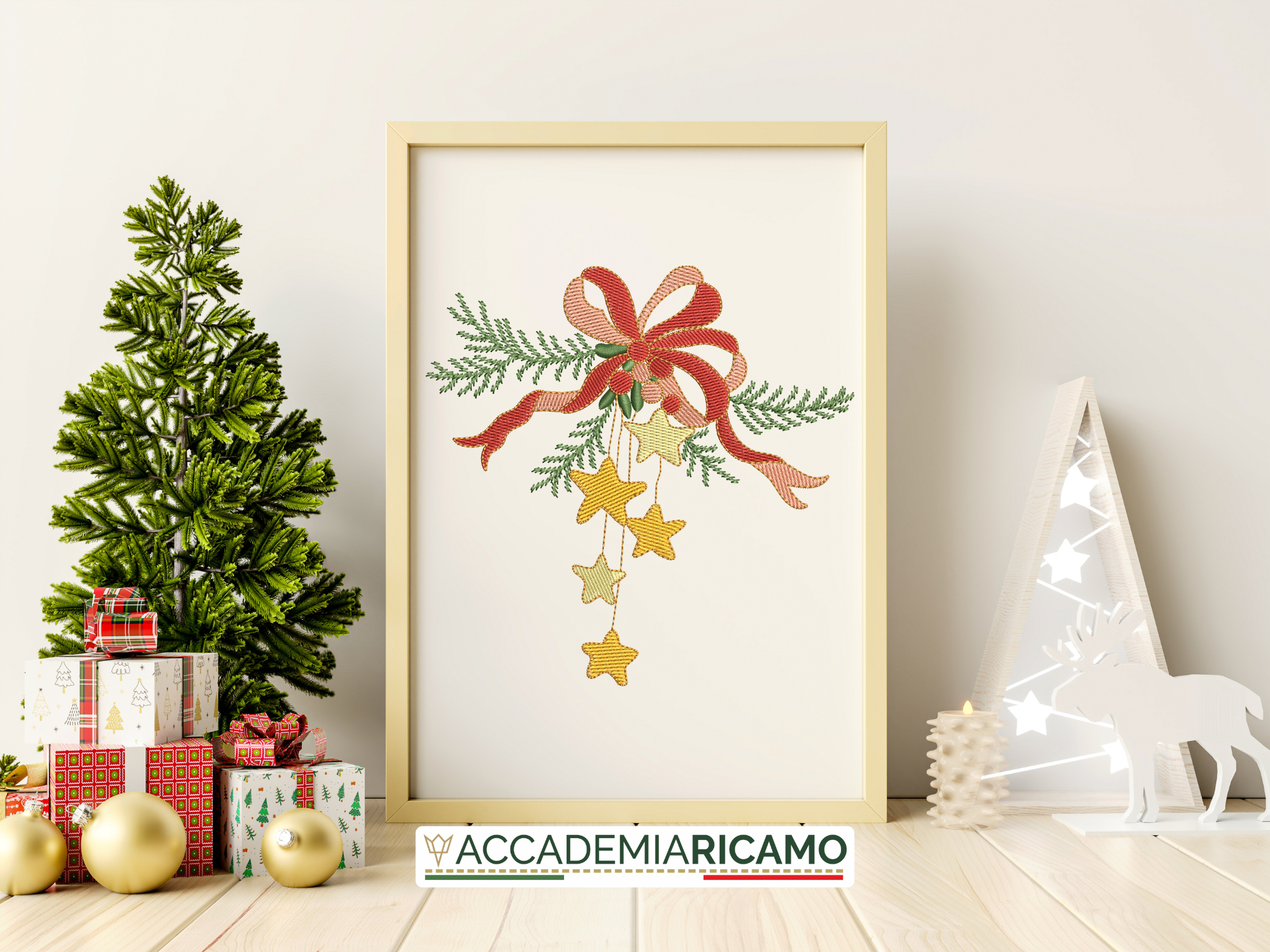 Decorazione Natalizia con Fiocco e Stelle - File da Ricamo Digitale - immagine 10